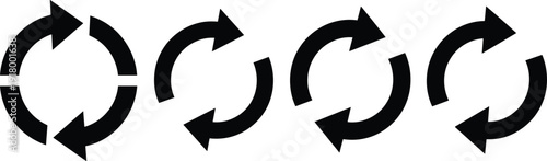 Circular rotation arrow icons representing refresh, reload, repeat, and sync direction symbols in bold black vector style isolated