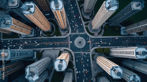 drone photo top view traffic in the city 
