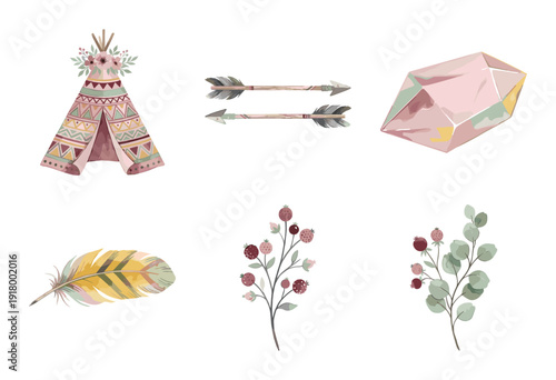 Boho Tribal Illustration Set with Teepee and Arrows