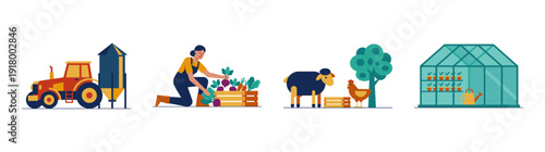 Flat Vector Sustainable Agriculture and Organic Farming Element Kit for Rural Agribusiness Branding