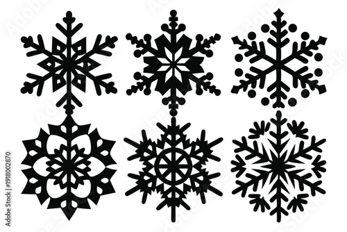 set of snowflake line art silhouette vector illustration