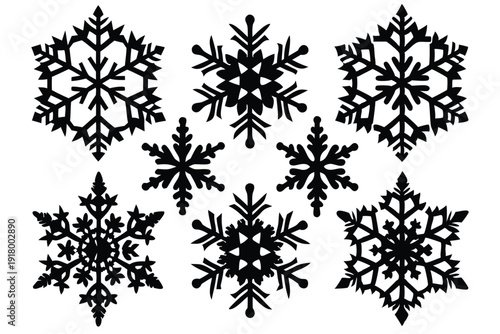 set of snowflake line art silhouette vector illustration