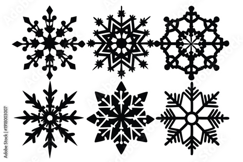 set of snowflake line art silhouette vector illustration
