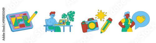 Flat Vector Creative Professional Worklife Graphic Set for Digital Content Creation and Social Media Marketing