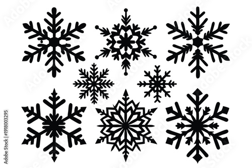 set of snowflake line art silhouette vector illustration