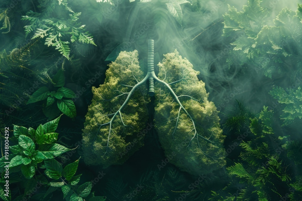 Fototapeta premium Lungs made of plants symbolize the importance of clean air and nature for respiratory health