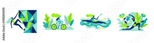 Flat Vector Active Lifestyle Illustration Element Kit for Outdoor Adventure and Wellness Branding