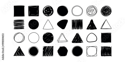 Black and white hand drawn shapes collection abstract in white background