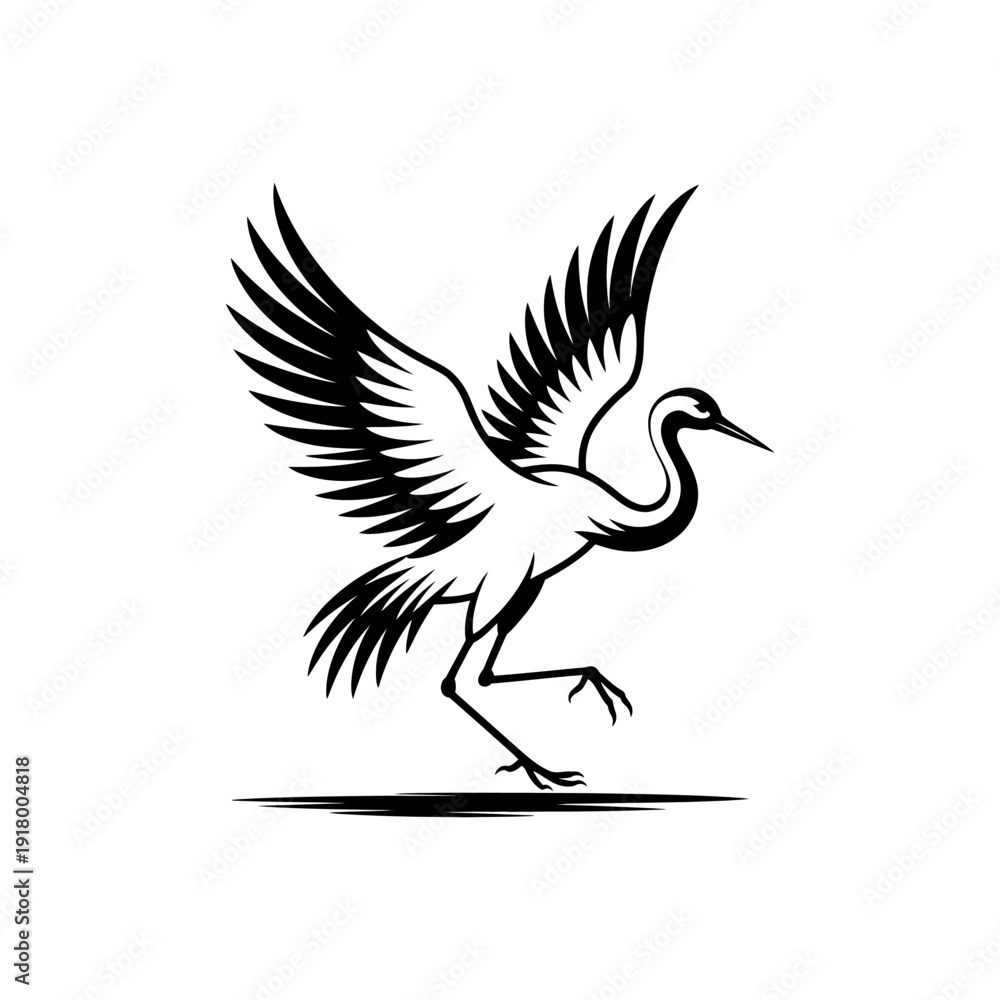 Obraz premium Dynamic Crane with Spread Wings