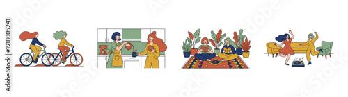 Flat Vector Lifestyle Scenes Graphic Set for Women's Wellness and Social Connection Marketing