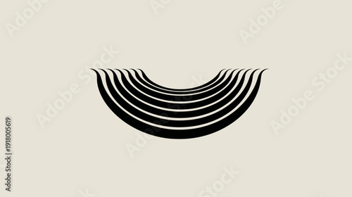 Abstract minimalist black curved lines graphic, elegant half-circle pattern on a light background, modern vector art illustration.