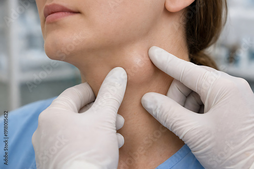 Physician Neck Examination Palpating Thyroid and Cervical Lymph Nodes for Diagnostic Assessment Endocrine Care and Clinical Documentation