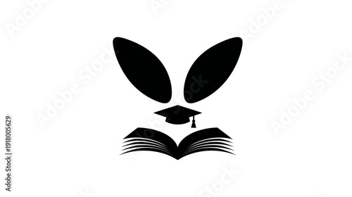 Minimalist illustration of academic success and learning with an open book, graduation cap, and abstract achievement symbol.