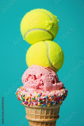 tennis balls on top of ice cream