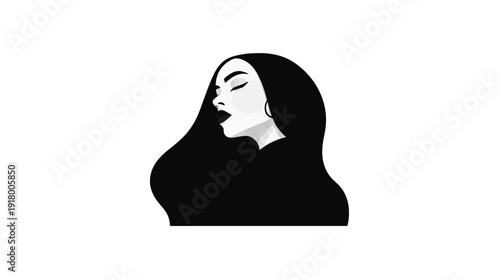 Elegant minimalist vector illustration of a woman's profile with long flowing hair. Monochrome beauty and emotional expression.