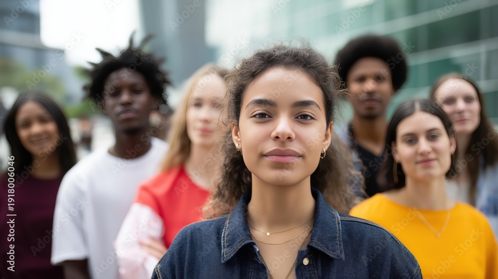 Obraz premium Diverse group of young adults standing together in urban setting 