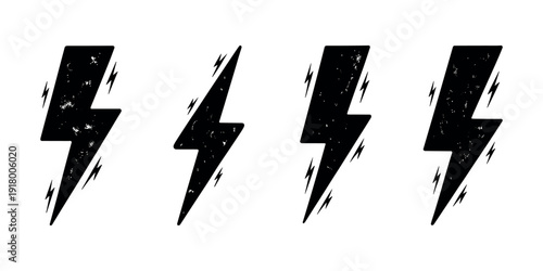 Black lightning bolt with grunge texture electricity symbol in white background