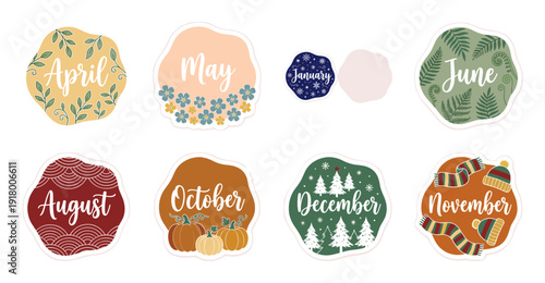 Monthly Planner Sticker Set with Seasonal Illustrations