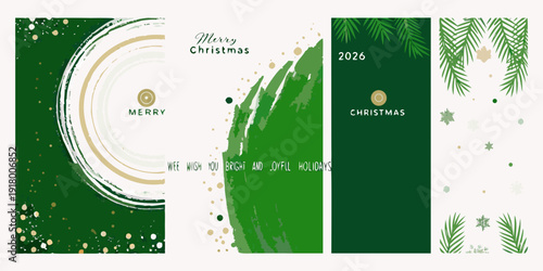 Festive christmas card designs with green and gold color scheme