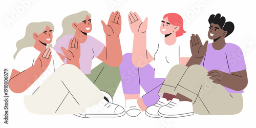 Diverse group of people clapping and celebrating together in a circle