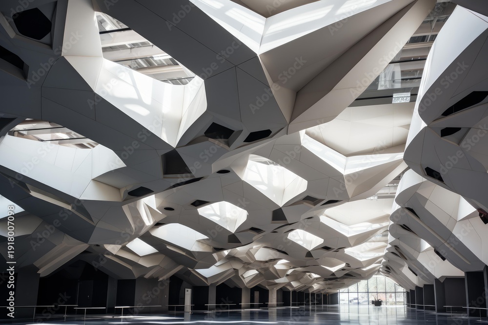 Fototapeta premium Abstract white sculptural ceiling creating an interesting architectural interior