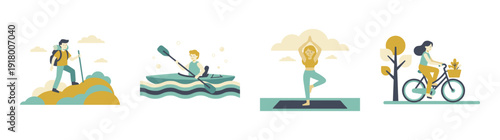 Flat Vector Active Lifestyle Graphic Set for Outdoor Wellness and Nature Adventure Branding
