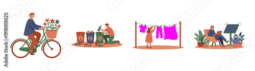 Flat Vector Sustainable Lifestyle Character Element Kit for Eco Friendly Living and Green Energy Concepts