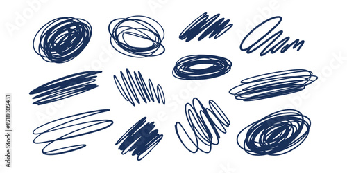 Navy blue scribbles on white background hand drawn abstract in white background