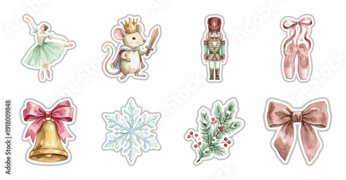 Nutcracker Ballet Sticker Set, Christmas Watercolor Illustrations