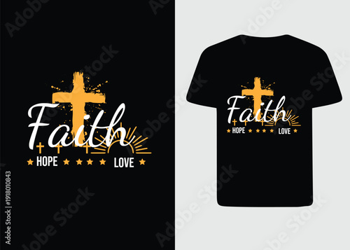 Faith Hope Love Christian Cross T-shirt Design with Grunge Texture
