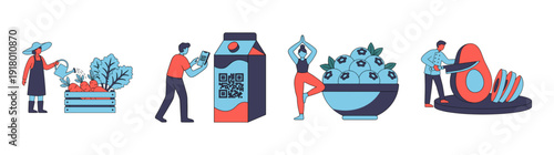 Flat Vector Healthy Lifestyle and Sustainable Food Asset Sheet for Wellness App Design