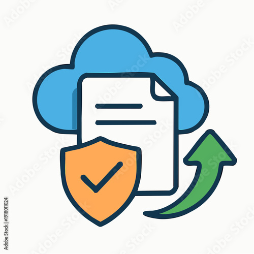 Modern flat vector illustration representing IRS tax refund digital platform with cloud, document and arrow in fintech blue style.