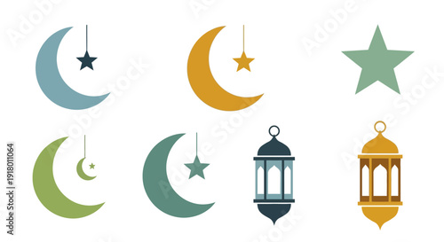 Celebrating Ramadhan with hanging crescent moons, stars, and lanterns in a festive illustration