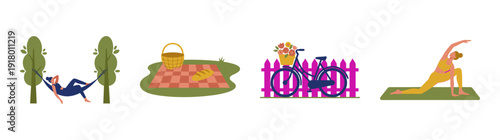 Flat Vector Summer Leisure and Outdoor Relaxation Element Kit for Wellness and Lifestyle Design