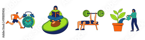 Flat Vector Wellness and Healthy Lifestyle Graphic Set for Personal Growth Branding