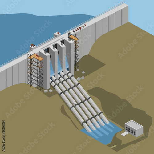 Hydroelectric Dam Generating Renewable Energy.