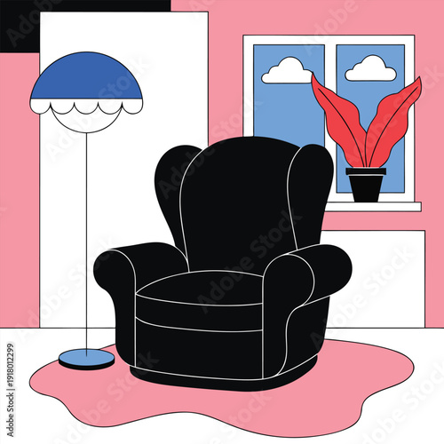 Minimalist Modern Home Decor with Melancholic Ambiance isolated on White Background