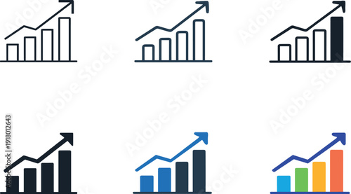 Stock and financial trends symbol showing an upward trending line graph with bars and arrow indicators, representing market