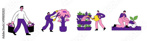 Flat Vector Gardening and Urban Farming Illustration Set for Sustainable Lifestyle and Horticulture Branding