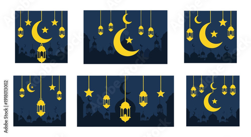 Celebrating Ramadhan with crescent moons and lanterns in a serene nighttime setting