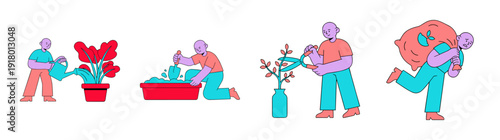 Flat Vector Gardening and Horticulture Character Element Kit for Sustainable Lifestyle Branding