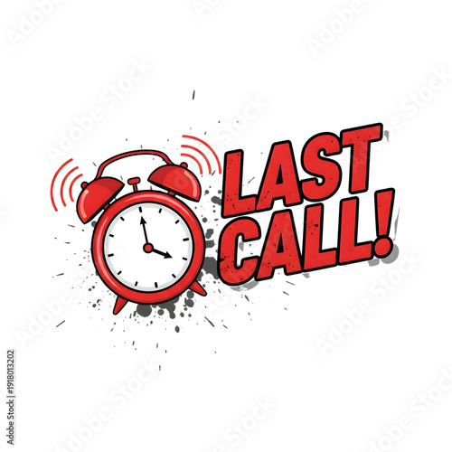 Red alarm clock ringing last call urgency deadline time management concept vector illustration