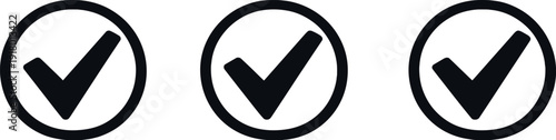 Closing action illustrated by a bold checkmark stamped inside a circular approval badge captured as one clear form, same shape