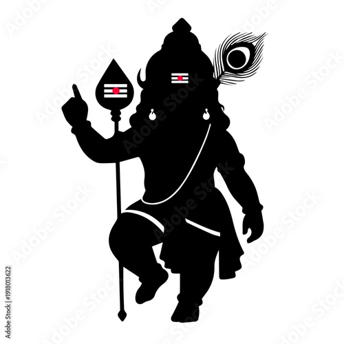 Lord Murugan Black Silhouette with Vel Spear Minimal Vector