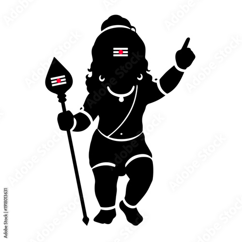 Lord Murugan Black Silhouette with Vel Spear Minimal Vector