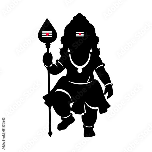 Lord Murugan Black Silhouette with Vel Spear Minimal Vector
