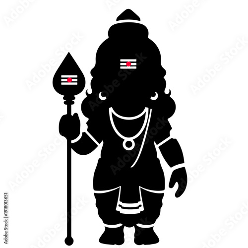 Lord Murugan Black Silhouette with Vel Spear Minimal Vector