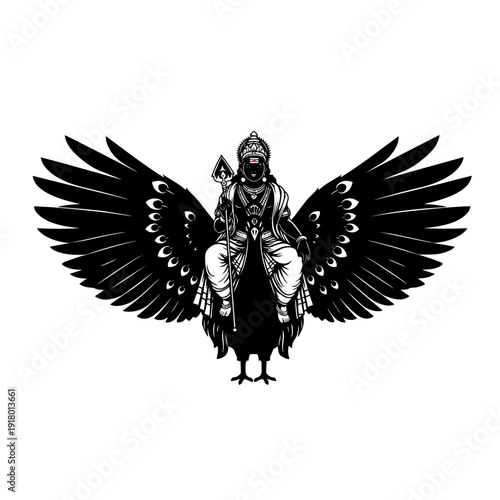 Lord Murugan Black Silhouette with Vel Spear Minimal Vector