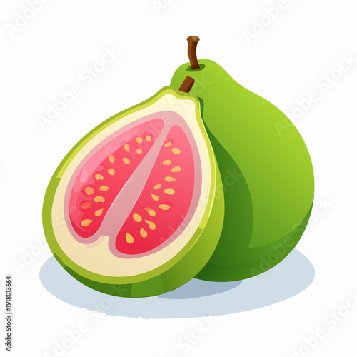 Exotic Guava: Captivating the essence of this tropical fruit, the illustration showcases a vibrant guava, halved to reveal its juicy interior and seeds. 