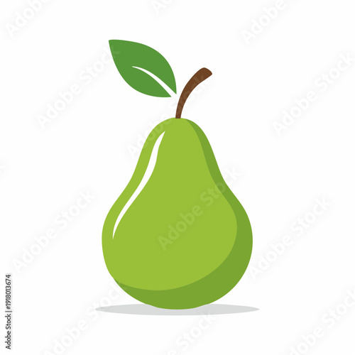 Fresh Pear Delight: A vibrant illustration of a ripe, juicy pear, boasting a lush green hue and a freshly attached leaf, ready to be enjoyed as a natural treat.